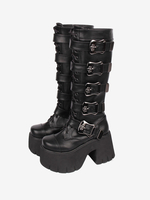 Bottes Lolita Gothiques Oeillets Blancs Squelette Bout Rond Cuir PU Chaussures Lolita