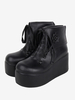 Bottes Lolita mignonne avec appliques noires imprimé floral bout rond chaussures Lolita en cuir PU