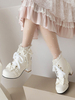 Bottes Lolita Mignonne Nœuds Blancs Volants Bout Rond Chaussures
