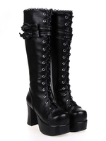 Bottes Lolita noires unicolore plate-forme Déguisements Halloween