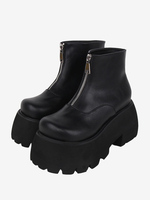 Bottes Lolita Steampunk Détails en métal blanc Chaussures Lolita en cuir PU à bout rond métallique