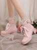 Bottes Lolita Sweet Chaussures Lolita en cuir PU à bout rond rose