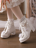 Bottes Lolita Sweet en cuir PU avec nœuds et bout rond Chaussures Lolita blanches