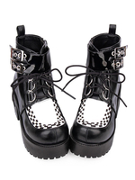 Bottes lunkas punk à boucle métallique Bottines lolita à carreaux en Synthétique noir à carreaux Déguisements Halloween