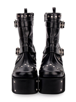 Bottes lunkas punk à plateforme métallique avec boucle et chaussures lolita noires Déguisements Halloween