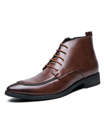 Bottes marron pour homme Bottines à talon plat et bout pointu en cuir PU