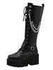 Bottes Martin pour femmes; talons épais; bouts ronds; bottes noires au genou