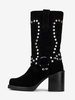 Bottes mi-mollet à clous en daim talon bloc bout rond détails de boucle