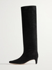 Bottes mi-mollet à talon chaton et bout carré en micro-suède vert foncé pour femmes