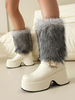 Bottes mi-mollet à talon épais et bout rond en cuir PU blanc pour femmes