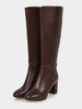 Bottes mi-mollet à talon épais et bout rond en cuir PU pour femmes