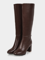 Bottes mi-mollet à talon épais et bout rond en cuir PU pour femmes