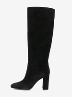 Bottes mi-mollet à talon épais et bout rond en micro-suède noir pour femmes