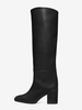 Bottes mi-mollet à talon plat et bout rond en cuir PU noir pour femmes
