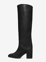 Bottes mi-mollet à talon plat et bout rond en cuir PU noir pour femmes