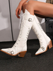 Bottes Mi-Mollet Blanches À Lacet À Bout Pointu Avec Boucle Lacets À Talons Épais