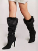 Bottes mi-mollet Bottes à talons hauts en similicuir à bout pointu noir