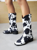 Bottes Mi-mollet Bottines Femme à Talons Hauts Imprimés Fleuries Chaussures de Mariée Bohème