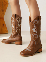 Bottes Mi-mollet Bottines Femme à Talons Hauts Imprimés Fleuries Chaussures de Mariée Bohème