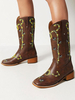 Bottes Mi-mollet Bottines Femme à Talons Hauts Imprimés Fleuries Chaussures de Mariée Bohème