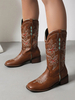 Bottes Mi-mollet Bottines Femme à Talons Hauts Imprimés Fleuries Chaussures de Mariée Bohème