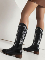 Bottes Mi-mollet Bottines Femme à Talons Hauts Imprimés Fleuries Chaussures de Mariée Bohème