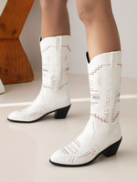 Bottes Mi-mollet Bottines Femme à Talons Hauts Imprimés Fleuries Chaussures de Mariée Bohème