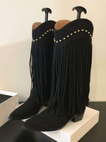 Bottes mi-mollet chaussures pour femmes bottes en micro-daim à bout pointu à talons épais