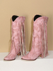 Bottes mi-mollet cloutées en cuir PU pour femmes bottes à bout pointu à talons épais