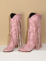 Bottes mi-mollet cloutées en cuir PU pour femmes bottes à bout pointu à talons épais