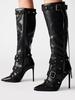 Bottes mi-mollet en cuir PU déco en métal et bout pointu pour femme