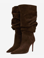 Bottes mi-mollet en daim pour femmes bottes à bout pointu et à talons hauts souples