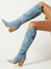 Bottes Mi-mollet Femme à Talons Hauts avec Bout Pointu en Cuir Synthétique Bicolores