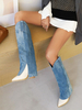 Bottes Mi-mollet Femme à Talons Hauts avec Bout Pointu en Cuir Synthétique Bicolores