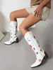 Bottes Mi-mollet Femme à Talons Hauts avec Bout Pointu en Cuir Synthétique Imprimés Chaussures de Mariée Bohème