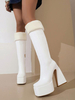 Bottes Mi-mollet Femme à Talons Hauts avec Bout Pointu en Cuir Synthétique Unicolore