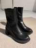 Bottes Mi Mollet Femmes Talons Hautes avec Bout Rond à Cuir Synthétique Unicolore à Zip Bottes Hivers Talons Mi-hautes