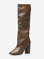 Bottes mi-mollet marron café Bottes souples à bout pointu et talon épais