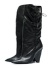 Bottes mi-mollet noires à bout pointu Talon moyen à lacets Bottes en cuir Synthétique