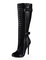 Bottes mi-mollet noires à bout rond en Synthétique