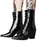 Bottes mi-mollet noires pour femmes à bout pointu; bottes de combat à lacets