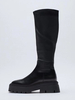 Bottes mi-mollet noires pour femmes bottes élastiques zippées à plateforme