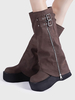 Bottes mi-mollet plates à bout pointu en polyester café marron pour femmes