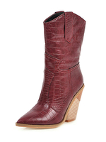 Bottes mi-mollet pour femme Bottes de cow-boy en crocodile à bout pointu Chaussures à talon de forme spéciale