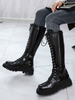 Bottes mi-mollet pour femme en cuir Synthétique noir bout rond devant sangle réglable bottes pour femmes