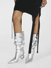 Bottes mi-mollet pour femmes bottes souples argentées à bout pointu et à talon de forme spéciale