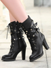 Bottes Mi-mollet Pour Femmes À Lacet À Boucle En Cuir Bout Rond À Talons Épais