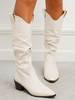 Bottes mi-mollet pour femmes abricot PU cuir bout pointu bottes blanches