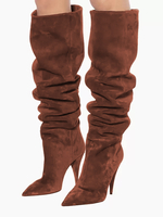 Bottes mi-mollet pour femmes avec tige en micro-suède et bout carré à talon chaton