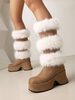 Bottes mi-mollet pour femmes avec tige en micro-suède et bout rond et talon épais